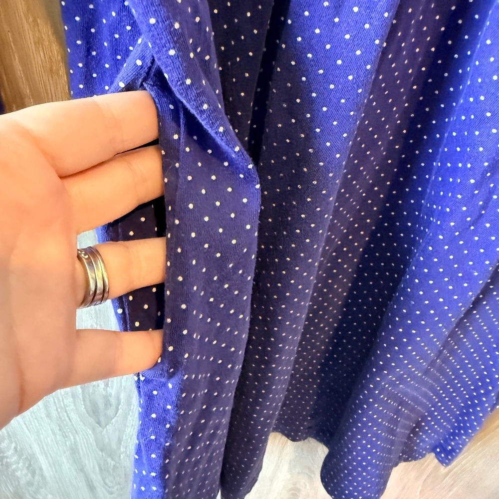 Lands End Polka Dot Knit Dress Girls 6 Blue Long Sleeve Empire Waist Pockets - Picture 3 of 5